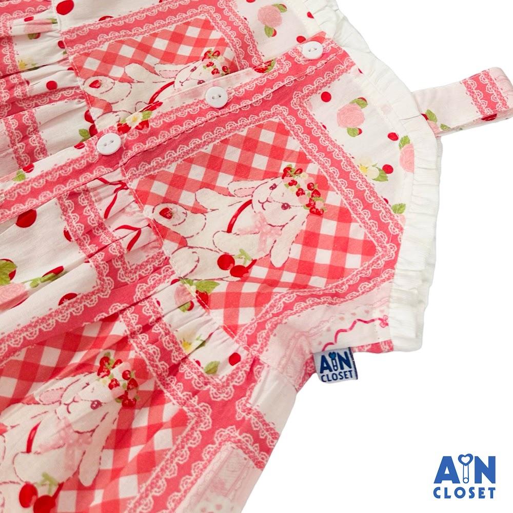 Đầm bé gái họa tiết Thỏ Caro Dâu Hồng cotton - AICDBGYNCJ4C - AIN Closet