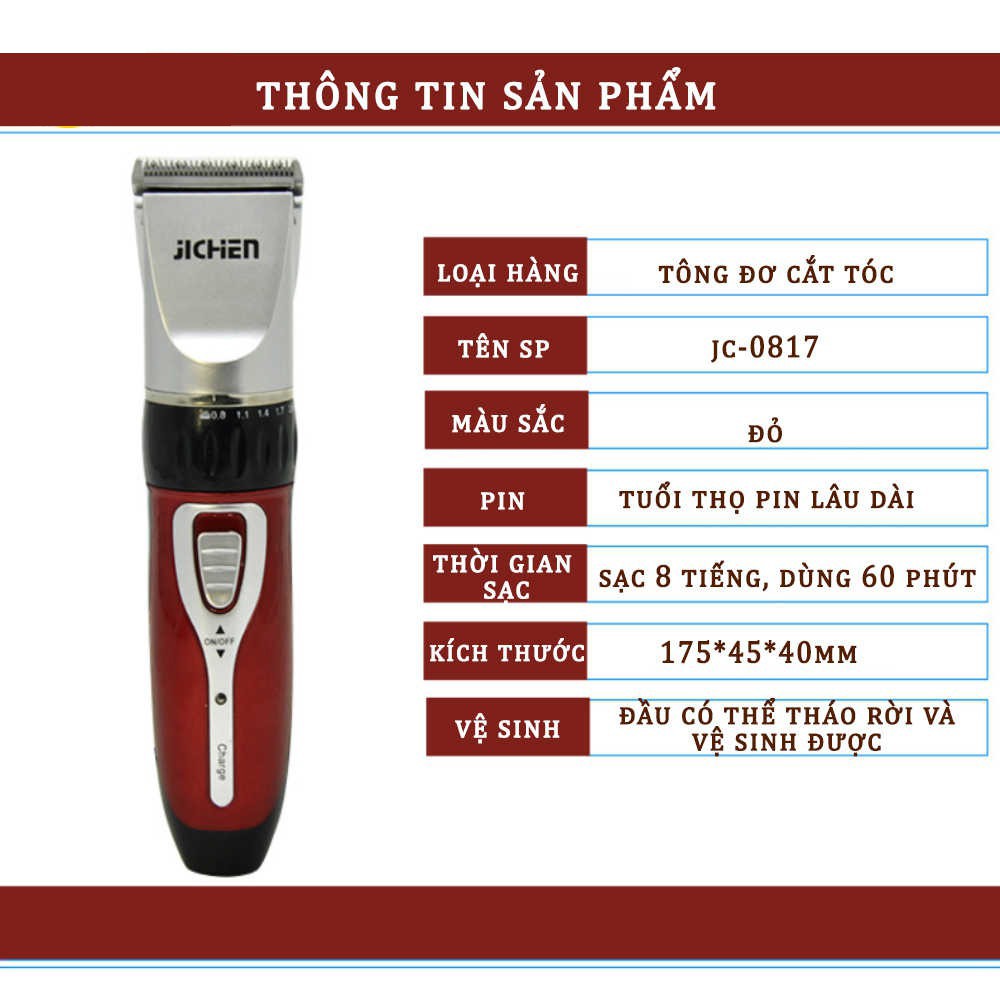 Tông Đơ Cắt Tóc Jichen 0817 Tặng Kèm 4 Cữ Dao Cắt