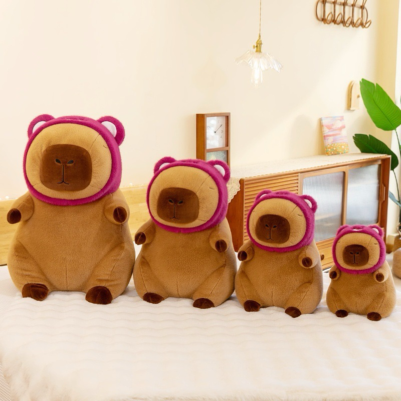 Thú nhồi bông capybara cosplay gấu dâu đáng yêu - Size từ 45cm đến 80cm - Quà tặng gấu bông chuột lang đội nón lotso êm mịn