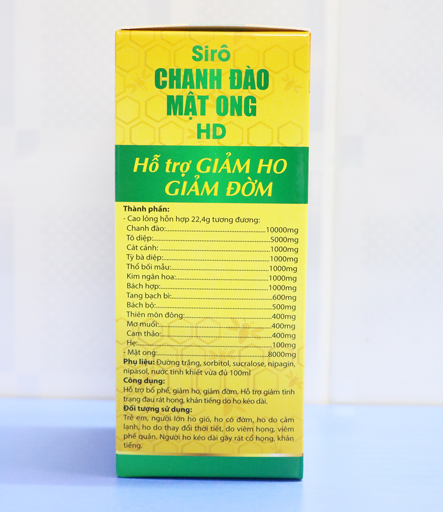 Siro ho cho bé Chanh Đào Mật Ong giảm ho, giảm đờm, giảm viêm họng cho bé từ 1 tuổi - Chai 100ml thành phần chanh đào, mật ong, kim ngân hoa, mơ muối, cam thảo