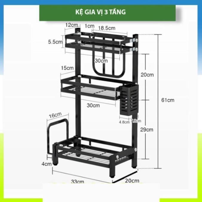 Kệ gia vị đa năng INOX phủ sơn tĩnh điện Đen, kệ bếp cao cấp (2 Tầng, 3 Tầng) Loại Dày