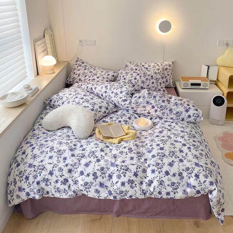 Bộ Chăn Ga Gối Cotton living 100%cotton Hàng Nhập Khẩu Cao Cấp Hoa Hồng Pháp