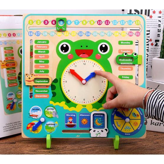 Đồng hồ ếch đa năng học Tiếng Anh, làm toán,học xem giờ - Đồ chơi gỗ