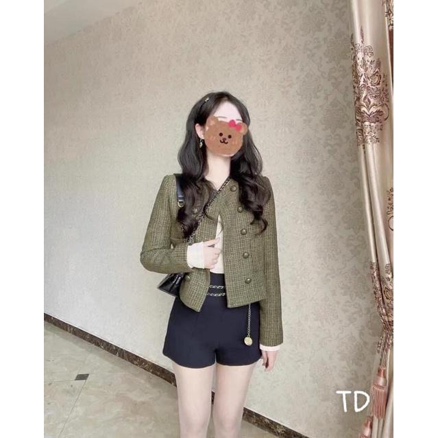 Áo khoác dạ tweed nhung khuy đồng hàng QC
