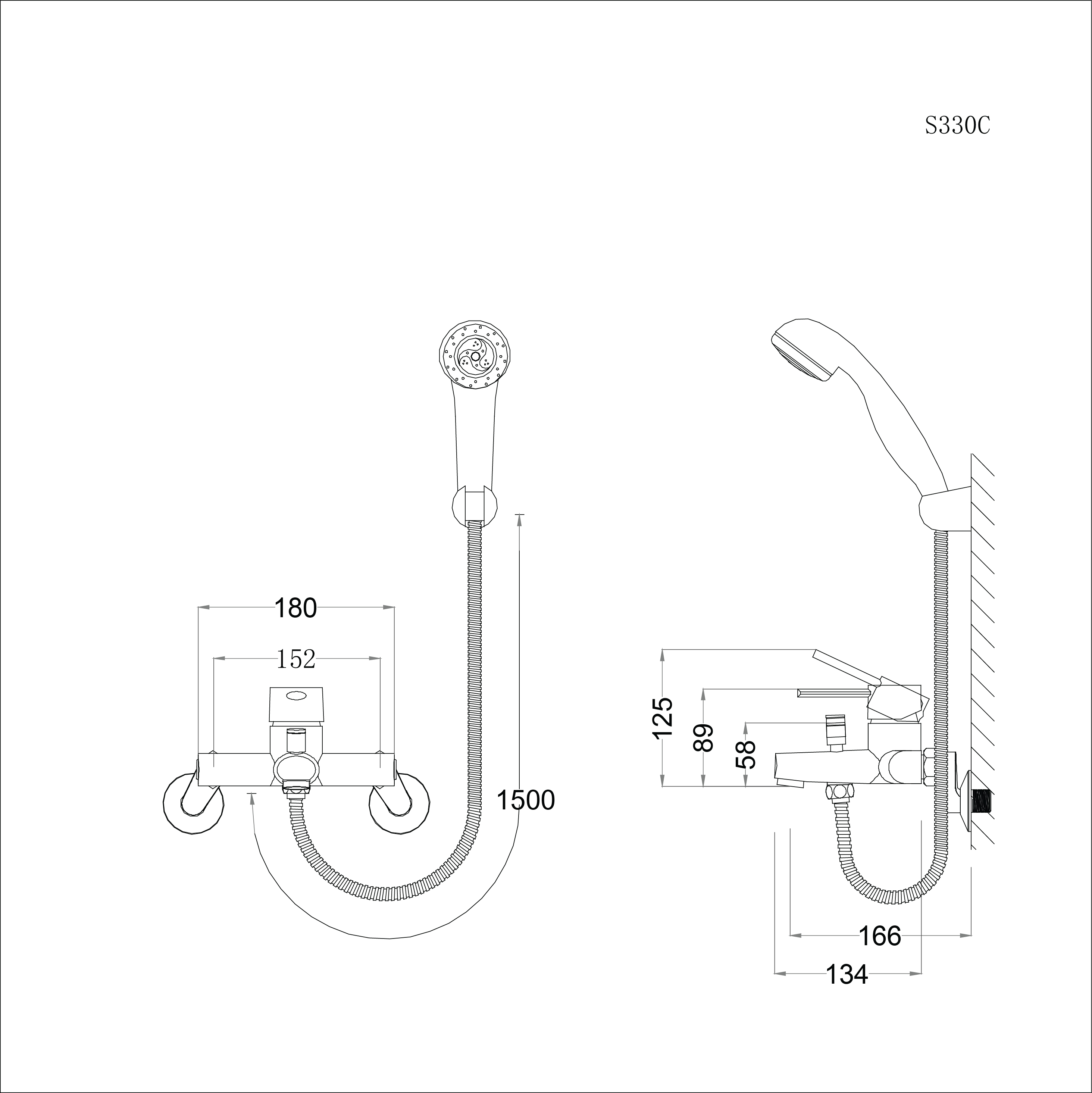 Vòi sen tắm nóng lạnh gắn tường tay sen ba chế độ Caesar S330C (trọn bộ)