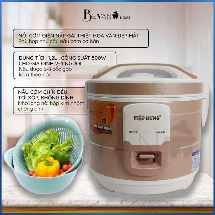 Nồi cơm điện mini nắp gài hàng chính hãng Hiệp Hưng Cao Cấp HHCC-02 Bevano,lòng nồi cơm nhỏ 1.2L chống dính không dính đa năng, giữ ấm lên đến 12h, tiết kiệm điện năng