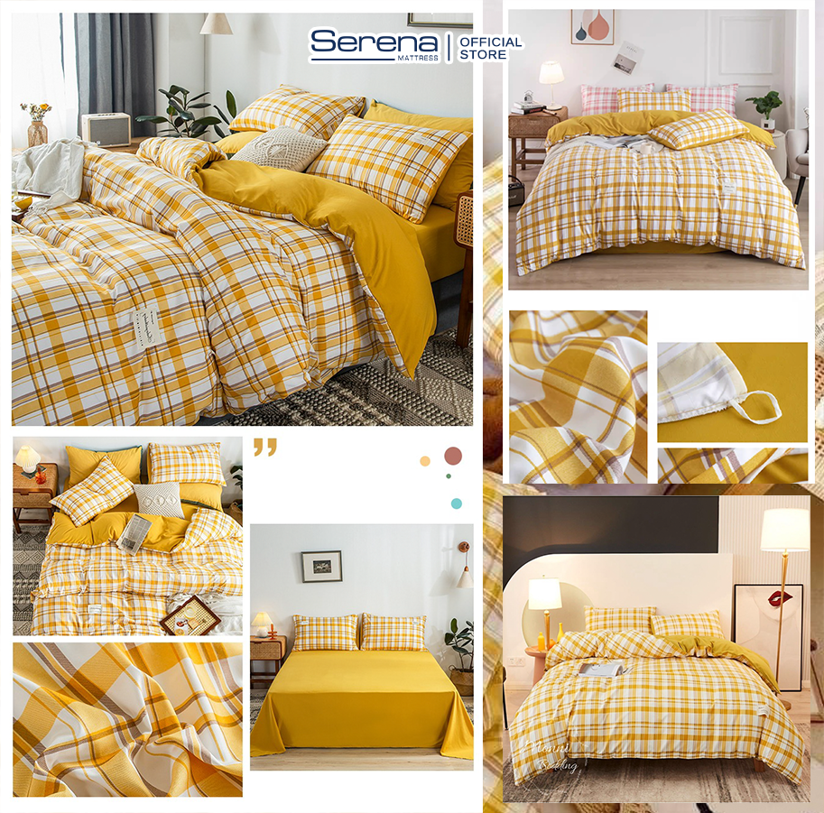 Chăn ga gối đệm cotton tici SERENA cao cấp - bộ chăn drap ra ga gối đệm nệm cưới trải giường đẹp 5 món cotton cao cấp