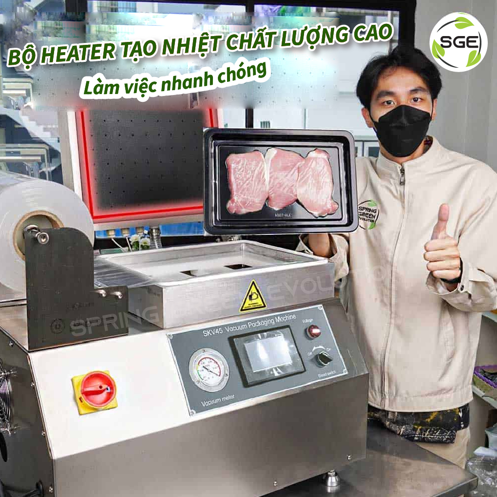 Máy Hút Chân Không Màng/ Máy Bọc Màng Co Nhiệt SKV45. Máy Làm Việc Nhanh Chóng Giúp Tăng Hiệu Suất Công Việc. Hàng Nhập Khẩu Chính Hãng Spring Green Evolution Thái Lan