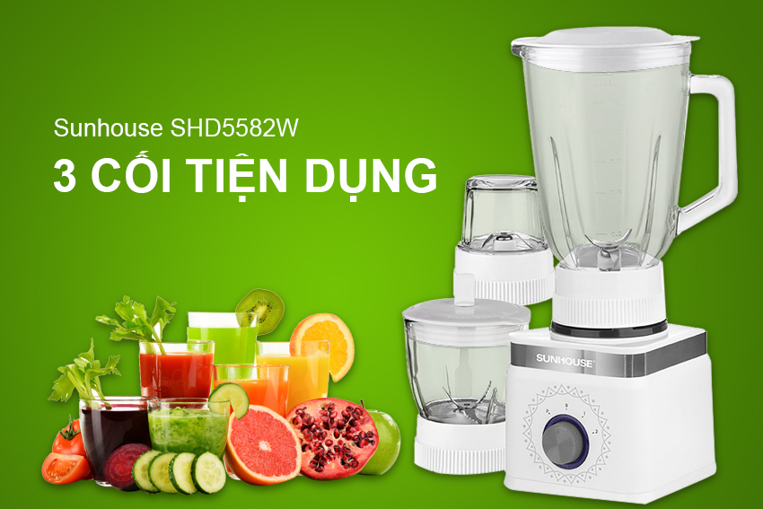 Máy Xay Sinh Tố 3 Cối Sunhouse SHD5582W - Hàng chính hãng
