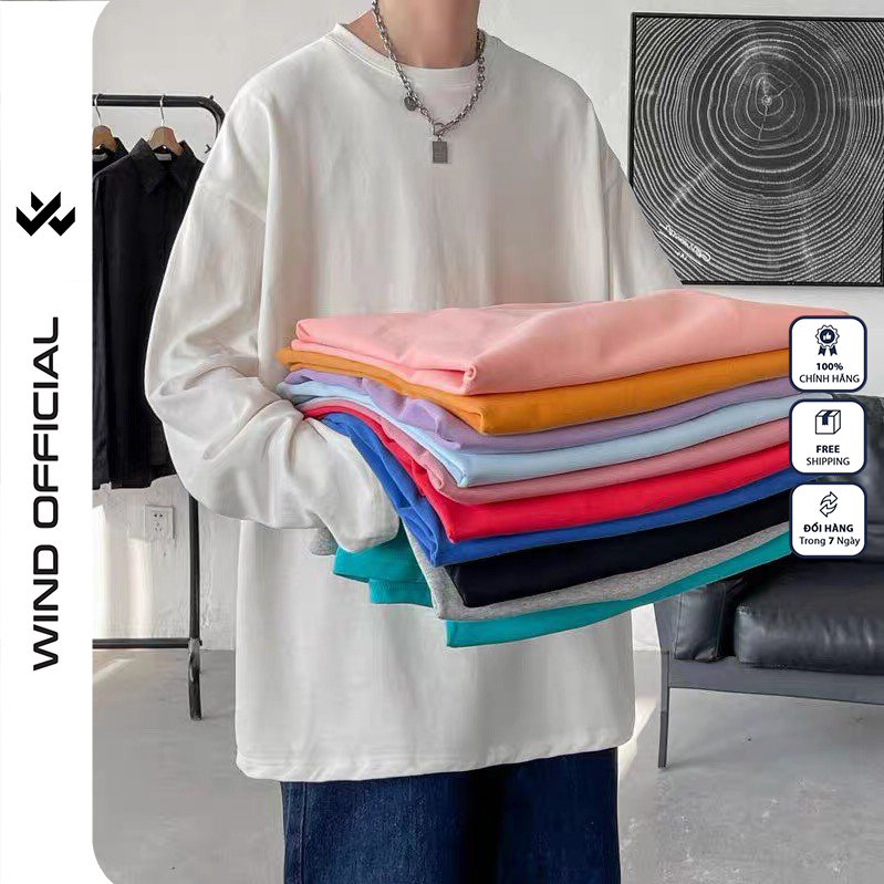 Áo thun tay dài WIND phông unisex form rộng Trơn nam nữ sweater oversize ulzzang