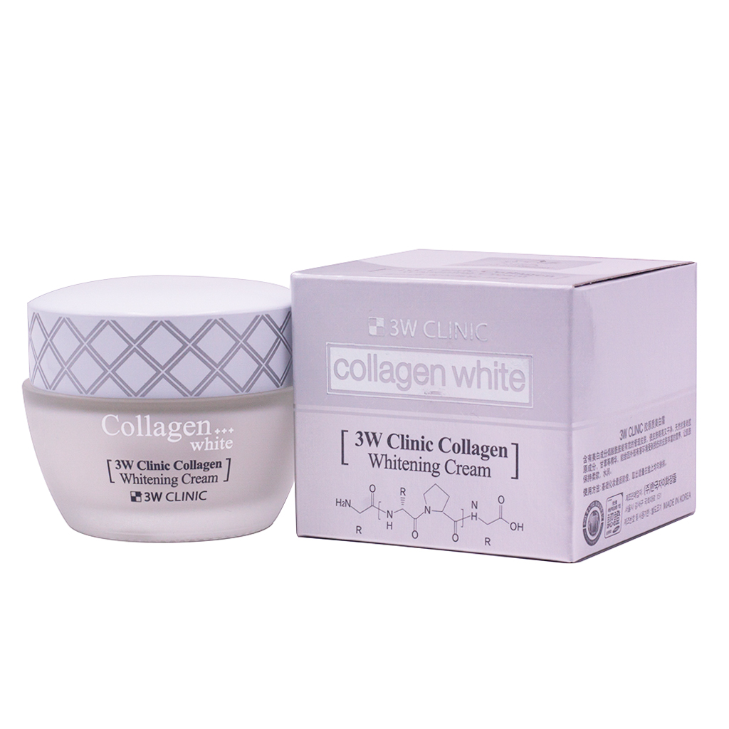 Kem Dưỡng Ẩm Trắng Da Hàn Quốc Cao Cấp Whitening Cream 3W Clinic Collagen (60ml) + Tặng Dụng Cụ Rửa và Massage Mặt Silicon Mềm Dẻo Hàn Quốc Suri Facial Cleansing Fad – Hàng Chính Hãng