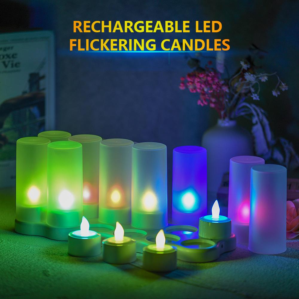 Bộ 12 Đèn Led Hình Nến Không Lửa Có Thể Sạc Lại Bằng Cổng Usb 5V Nhiều Màu Sắc