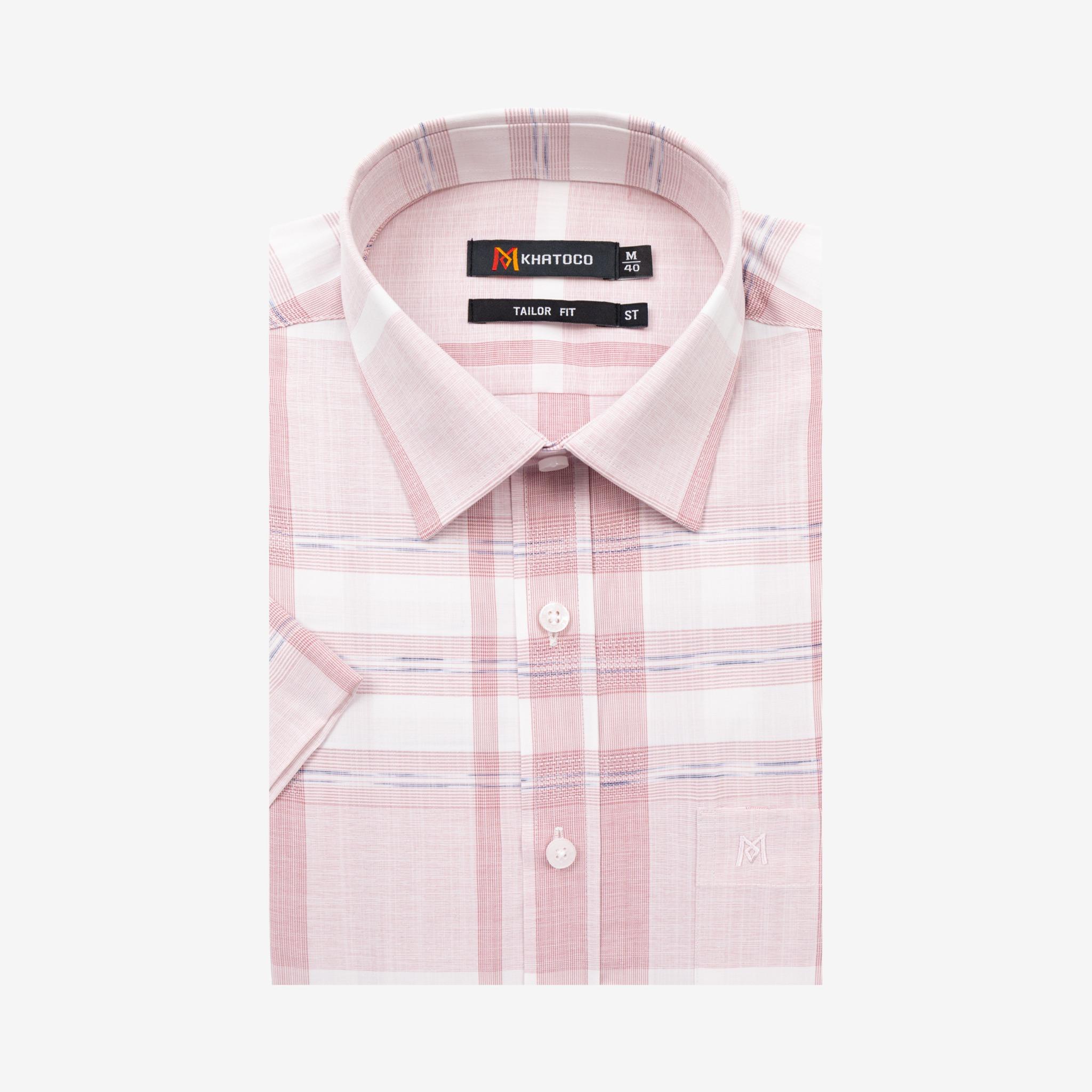 Áo sơ mi nam KHATOCO Tailor Fit ngắn tay A1MN568T2-CNCR819-2709-N