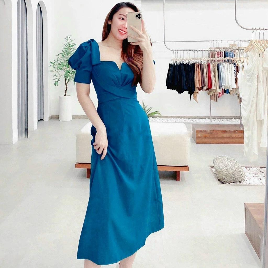 ĐẦM MAXI NƠ VAI CHÉO EO TAY PHỒNG 11023