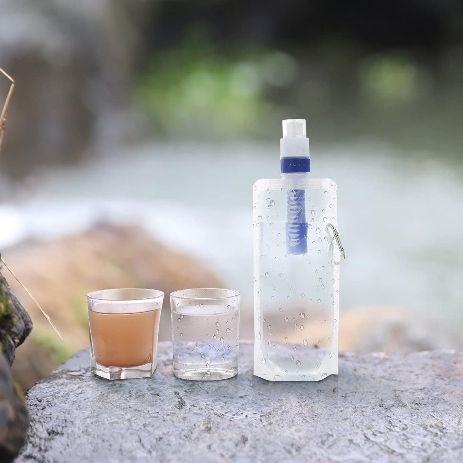 Collapsible Water Filter Canteens for Hiking, Water Bag/Bottle with Filter, Squeeze Water through a Filter, BPA Free Leakproof, Emergency Preparedness