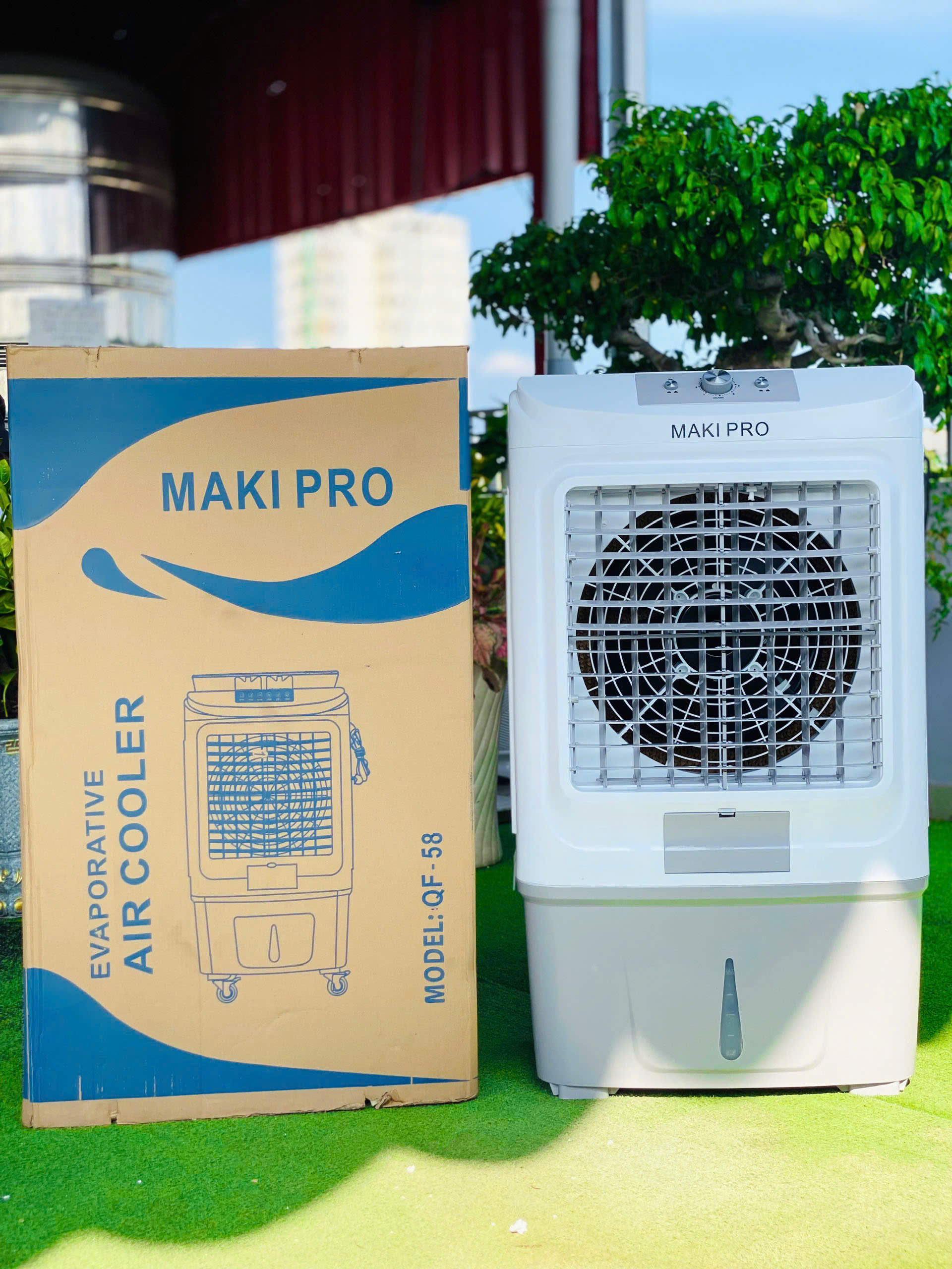 Quạt Điều Hòa Hơi Nước Công Nghiệp QF58 Dung Tích 60 Lít Công suất 200W 4 Bánh Xe Di Chuyển Diện Tích Làm Mát Đến 60m2 hàng nhập khẩu