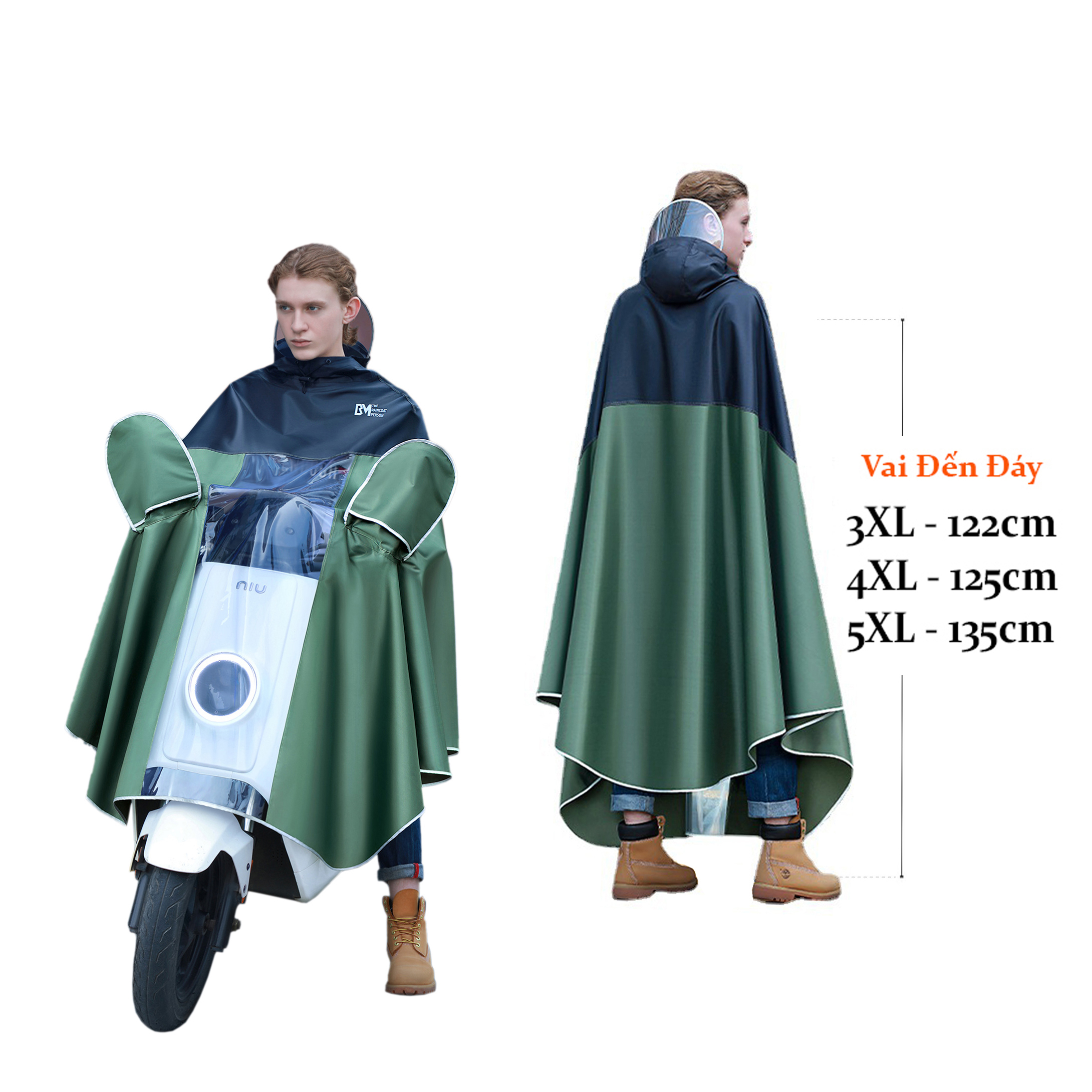 Áo Mưa Người Lớn 1 Đầu KOJMAC RAINCOAT Vải Oxford Cao Cấp Lớn ( Trùm Gươm Phản Quang Trong Suốt Đèn Đi Xe Chống Nước )