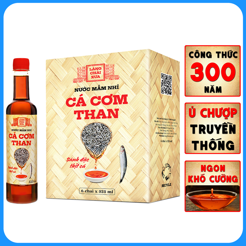 Đặc Sản Phan Thiết - Nước Mắm Nhỉ Cá Cơm Than Làng Chài Xưa 525Ml (01 Chai) Sánh Đặc Thịt Cá 300 Năm Truyền Thống