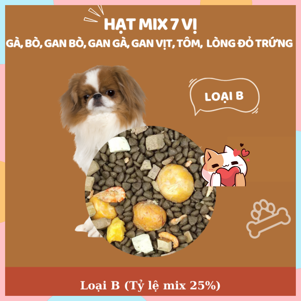 Hạt mix cao cấp cho cún trộn thịt bò, gà, tôm, cá, lòng đỏ trứng, rau củ quả - Thức ăn hạt cho chó kén ăn