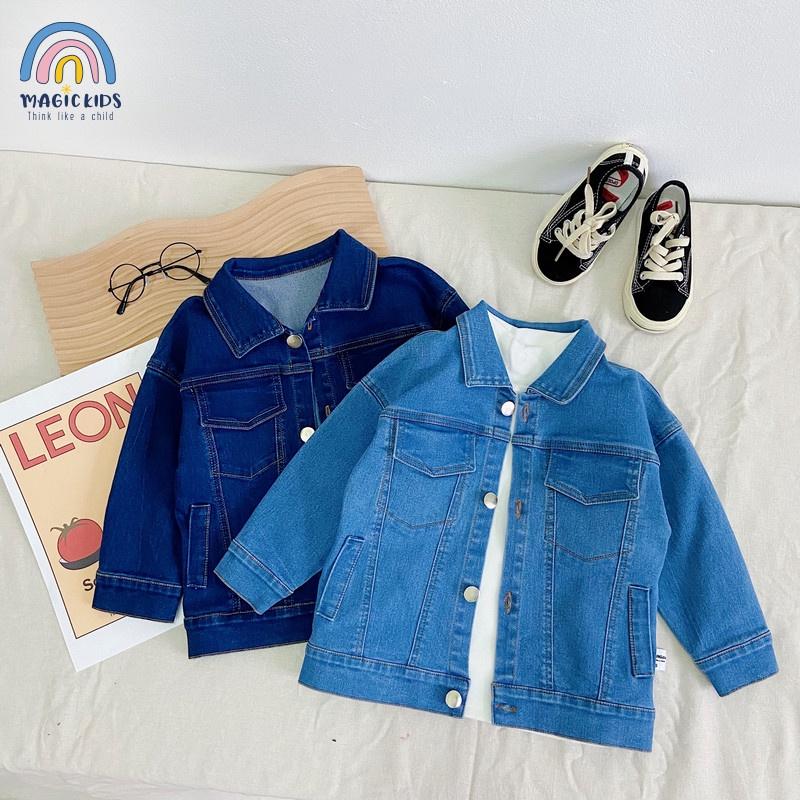 Áo khoác jeans chất bò mềm cho bé trai Magickids Áo khoác thu đông trẻ em giữ ấm AO21017