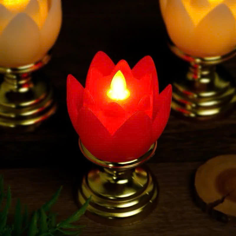 Nến Hoa Sen Điện Tử Liền Đế Cao Cấp | Đèn Hoa Sen Thờ Phật | Ánh Sáng Tự Nhiên Mềm Mại, Trang Nhã