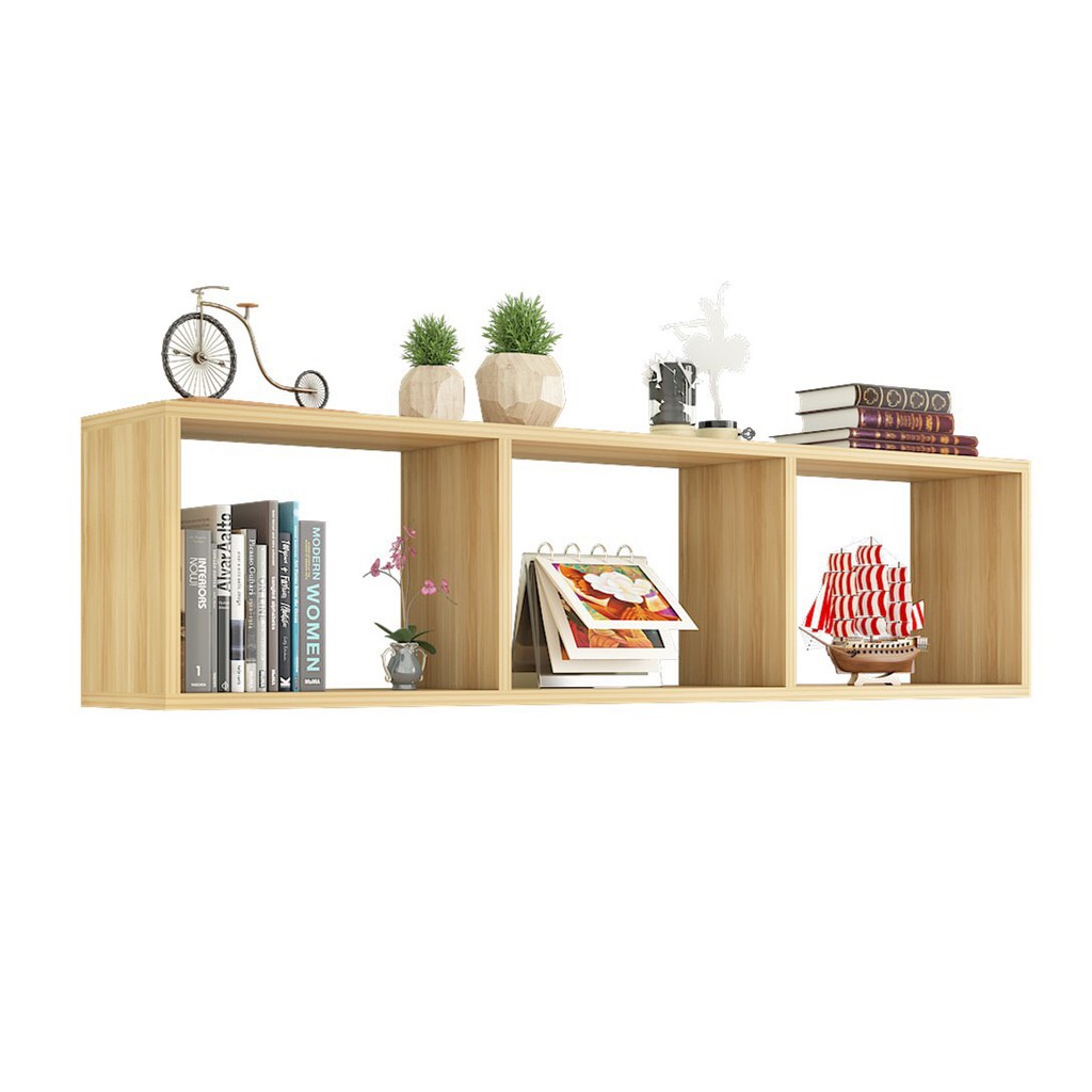 Kệ sách treo tường trang trí để đồ dài 80 cm cao 25 cm sâu 15 cm gỗ thông tự nhiên