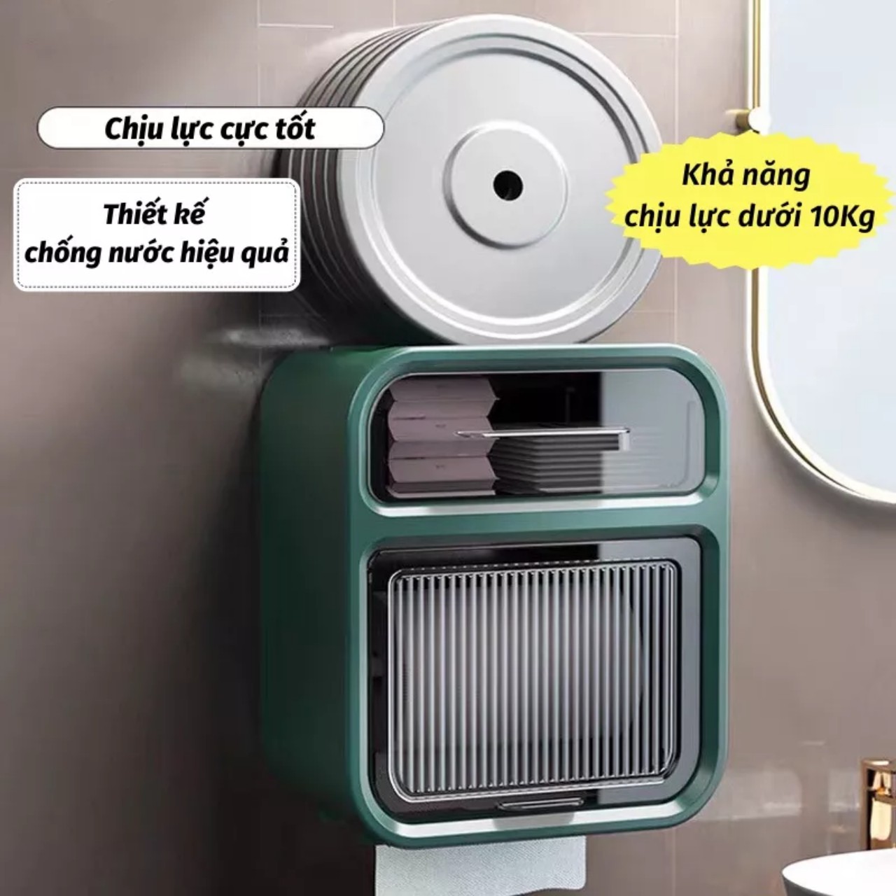Hộp Đựng Giấy Vệ Sinh 2 Tầng Cao Cấp Hộp Đựng Giấy Vệ Sinh Dán Tường Có Kệ Để Điện Thoại - Hàng Chính Hãng MINIIN