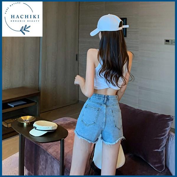 Quần đùi jean nữ lưng cao đẹp thời trang cao cấp HACHIKI phong cách Hàn Mã QSJ01 - S