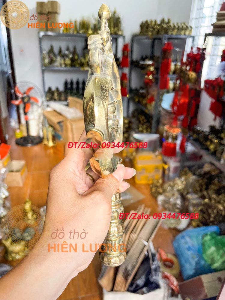 Đầu Gậy Tích Trượng Dáng Nhọn Bằng Đồng Thau Kích Thước Dài 21cm Và 30cm Màu Vàng