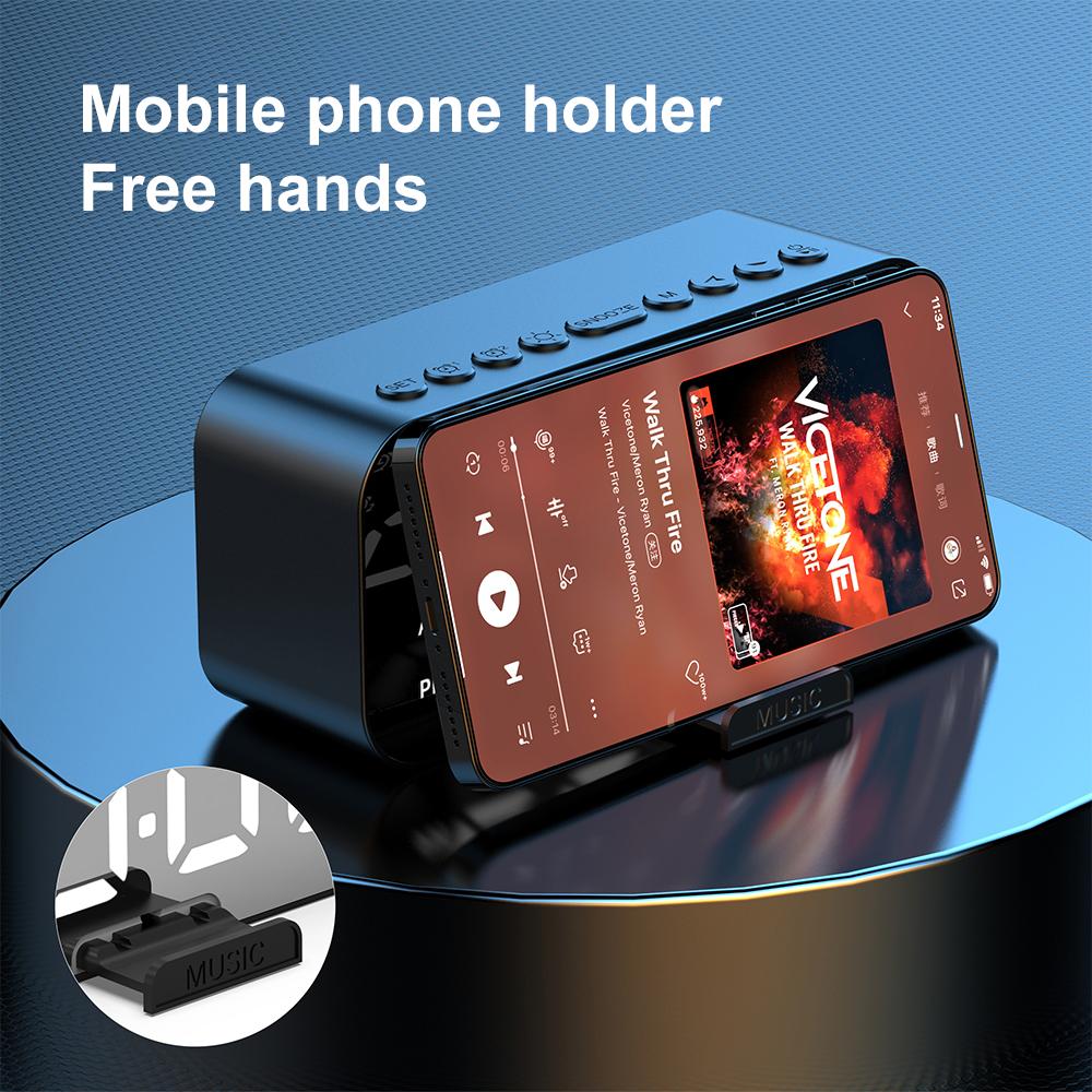 Loa Bluetooth không dây Mini Gương di động Đồng hồ báo thức kép LED Trình phát nhạc FM Radio Desktop Clow Clow