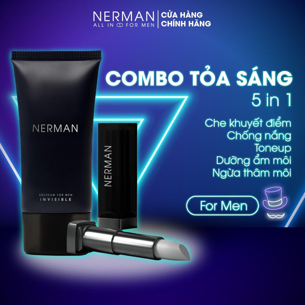 Combo tỏa sáng - Kem che khuyết điểm, chống nắng Invisible 50g &amp; Son dưỡng ẩm, ngừa thâm Men in Black cho nam 4g