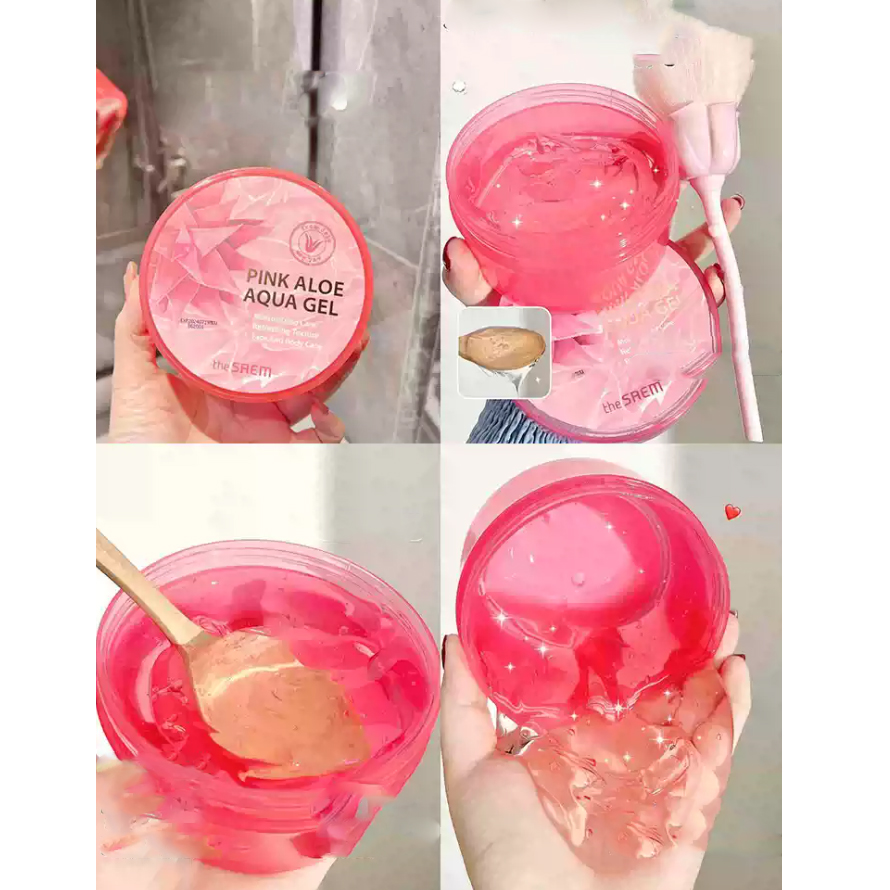 Gel dưỡng ẩm và làm dịu da The Saem Pink Aloe Aqua Gel Hàn Quốc 300ml