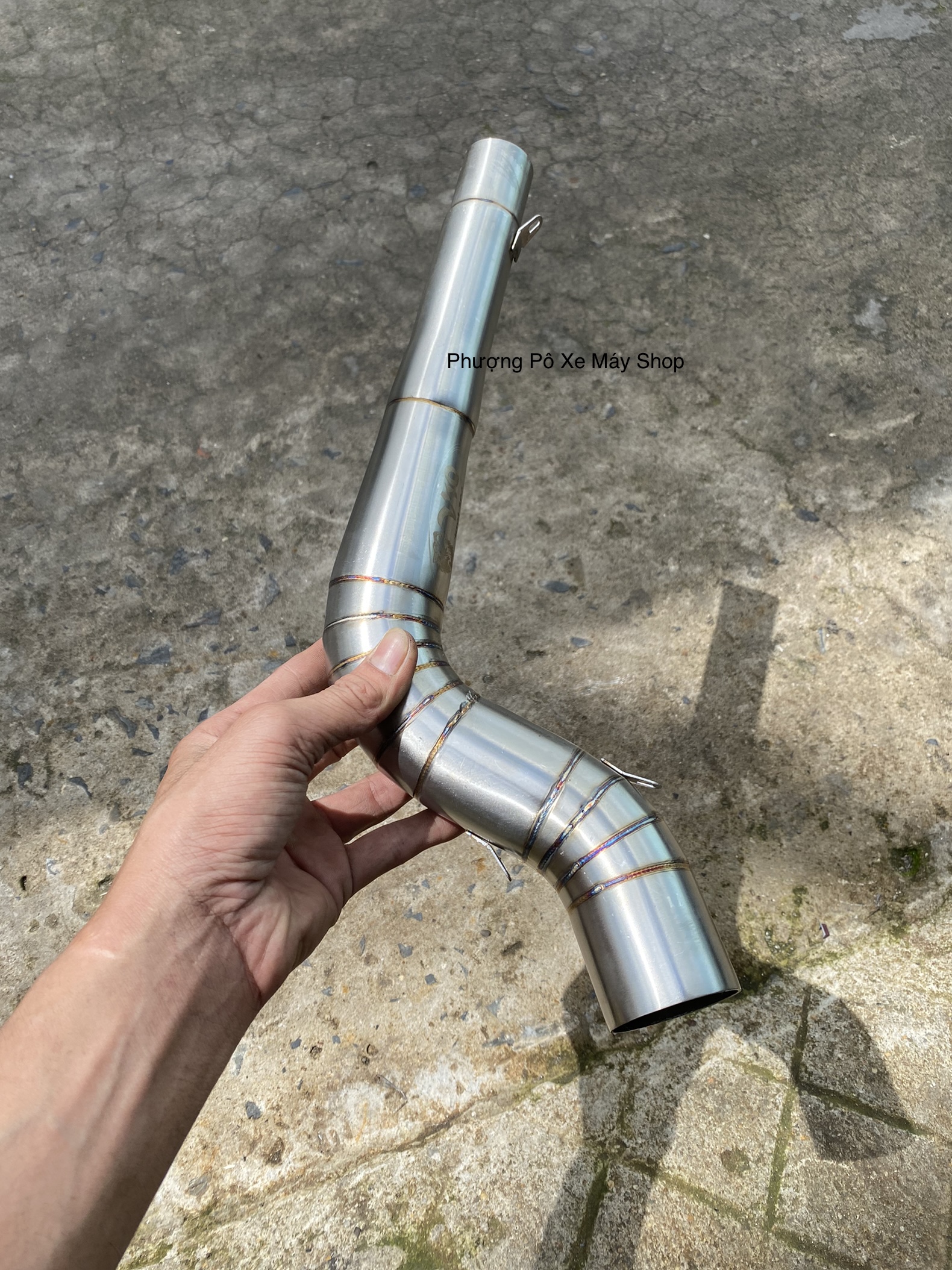 Cổ pô TĂNG 2 khúc inox 304 như kiểu NLK 35-38-51mm gắn gác chân Din dành cho mọi xe máy