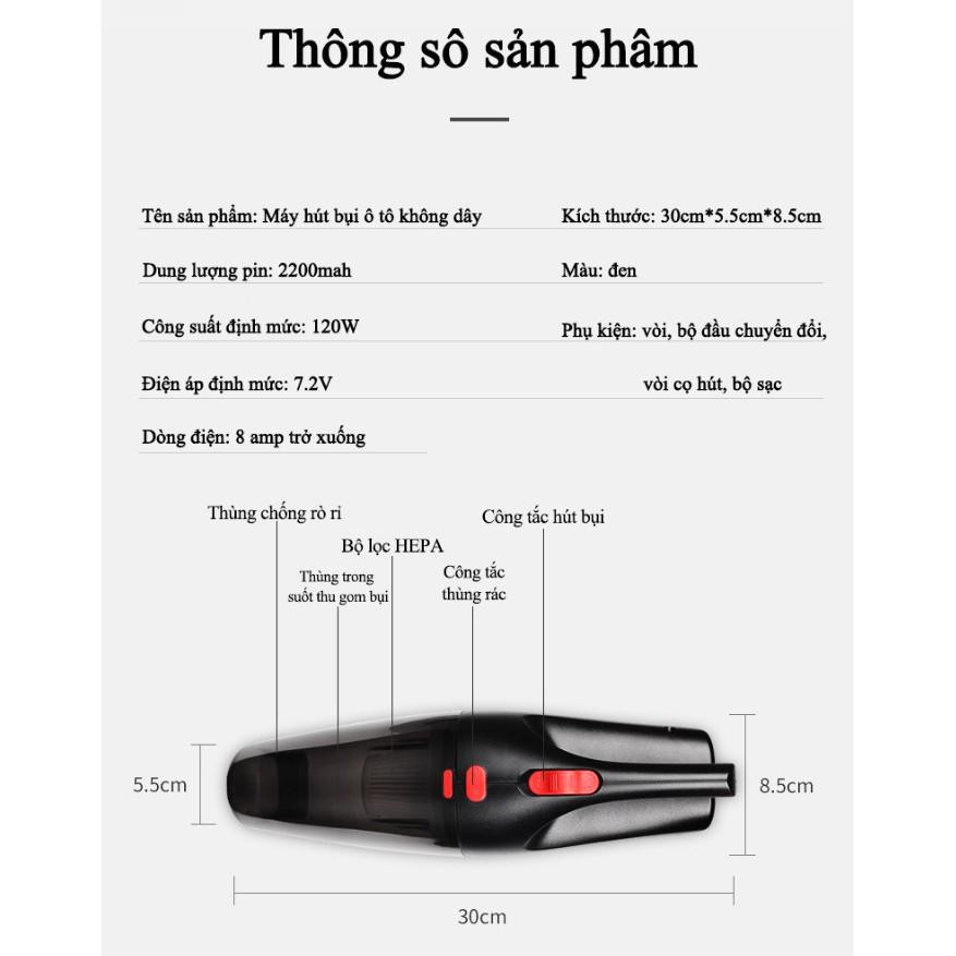 Máy hút bụi ô tô không dây siêu mạnh sử dụng cả ướt và khô Wireless car vacuum cleaner