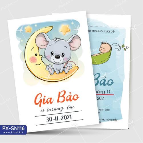 Thiệp thôi nôi – sinh nhật Pluxi bé Trai tuổi Chuột 01
