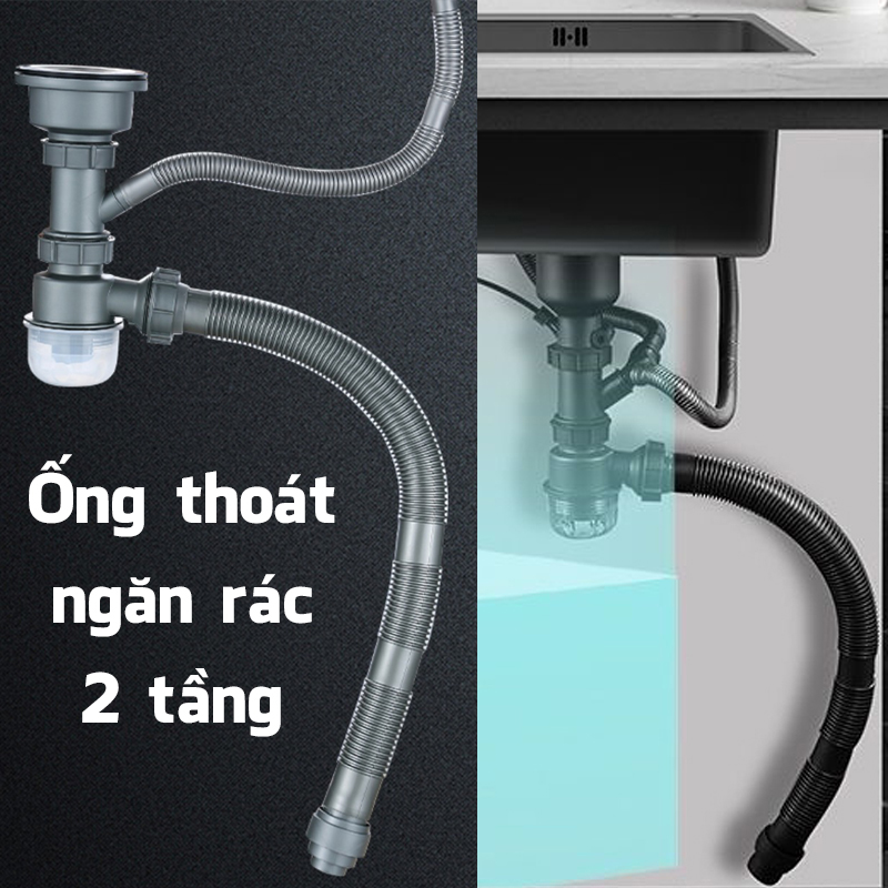 Bồn Chậu Rửa Chén Bát Vòi Thác Nước 1 Hố Nano Đen 75x46cm Lớn