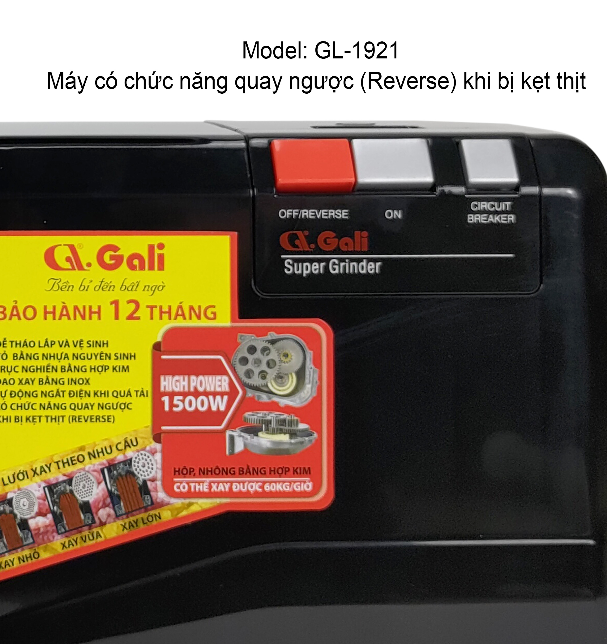 Máy xay thịt công nghiệp Gali công suất lớn 1500w, 1 giờ xay 60kg, xay thịt, tôm, cua, hàng nhập khẩu bảo hành 12 tháng