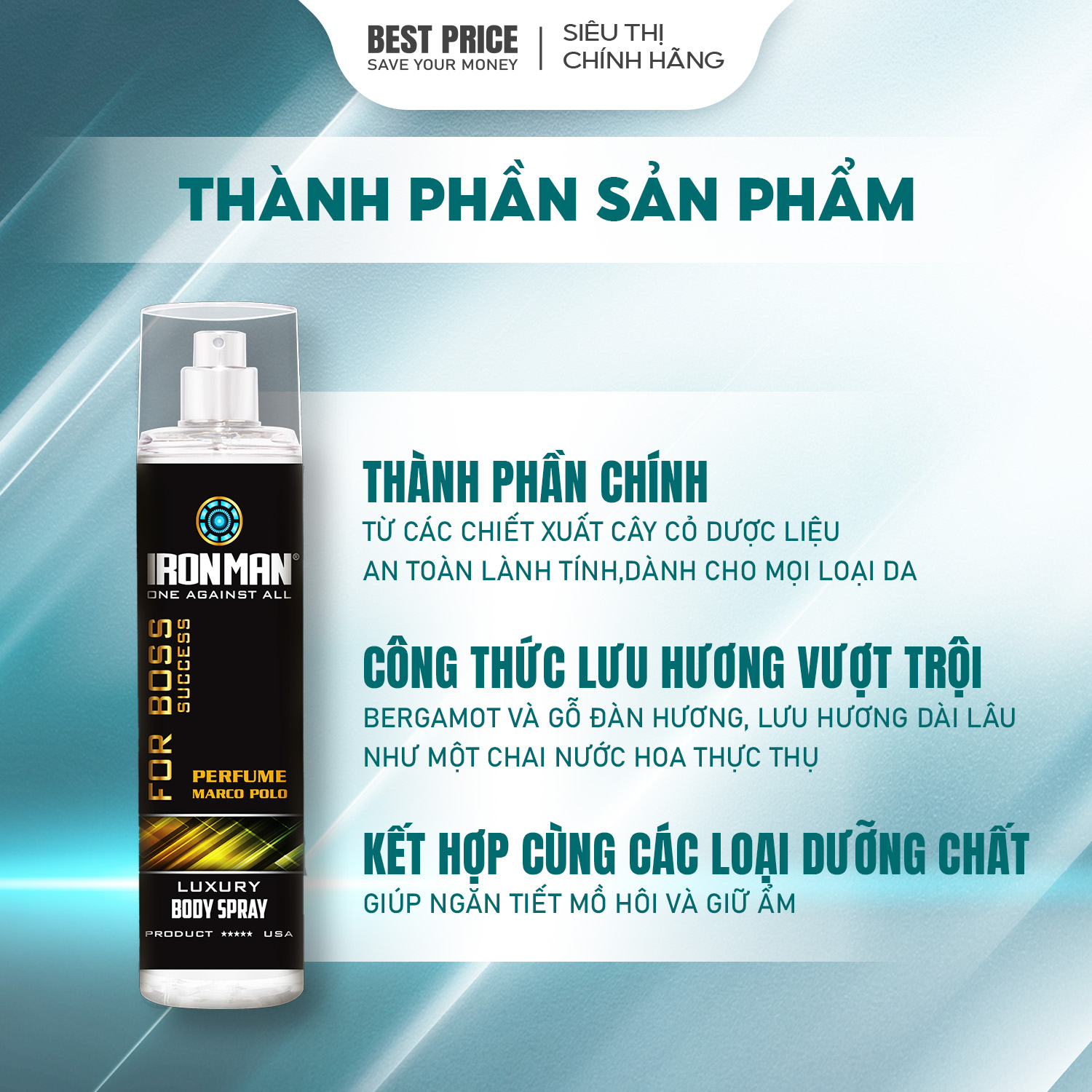 Xịt khử mùi nam toàn thân nước hoa ironman ngăn mồ hôi và khử mùi cơ thể 135ml