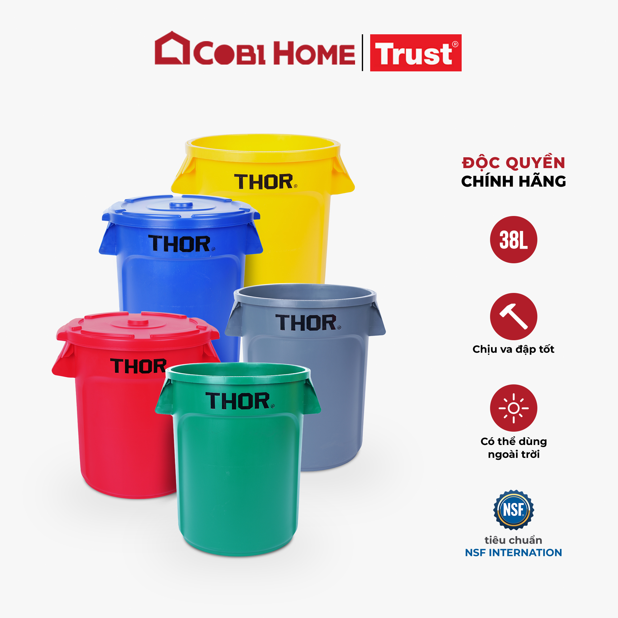 Thùng nhựa tròn đa năng chịu lực THOR 38L thương hiệu TRUST 1011GN (không nắp) phân phối bởi Cobi Home.