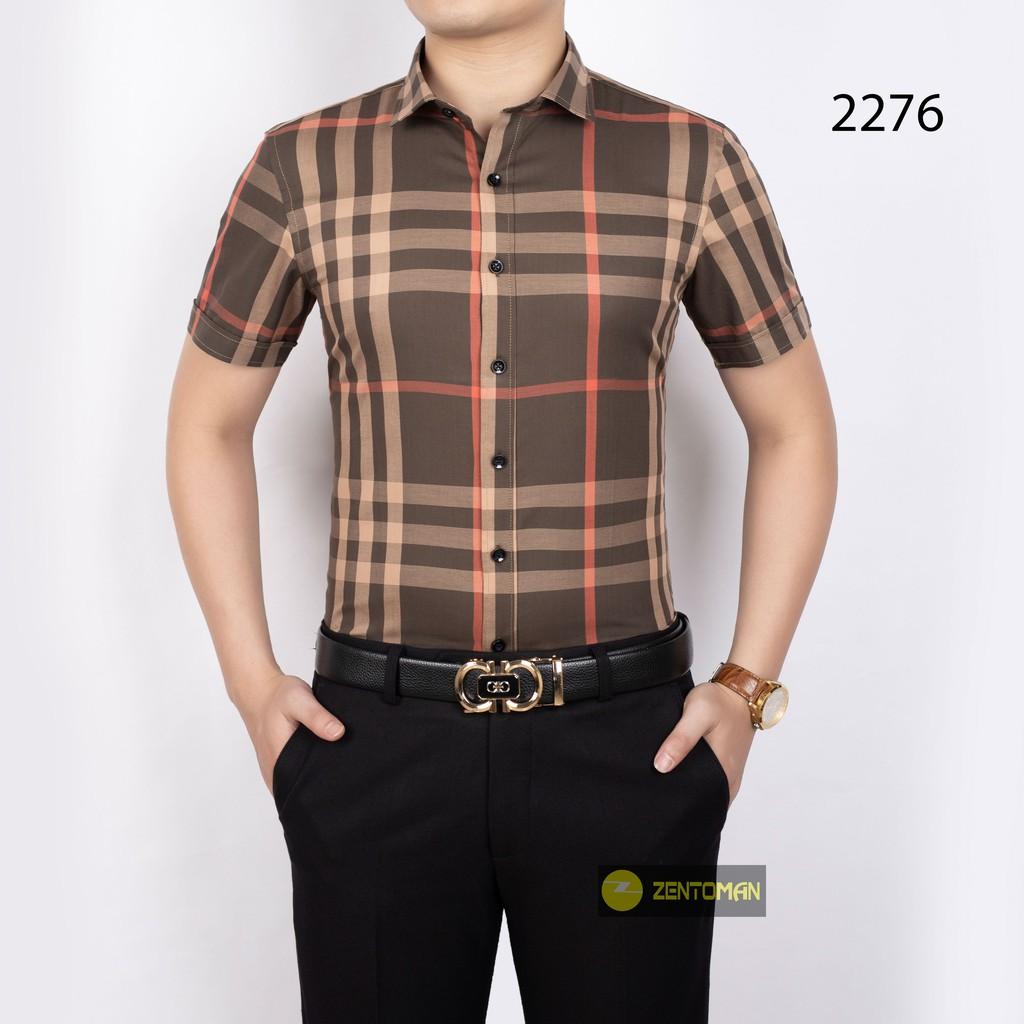 Áo sơ mi ZENTOMAN nam tay ngắn trung niên kẻ công sở cao cấp thiết kế độc quyền size 2XL 2276