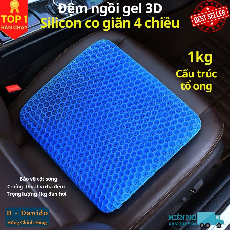 Đệm ngồi Gel 3D tổ ong thoáng khí, Đệm ngồi cao cấp chất liệu Silicon co giãn 4 chiều mát lạnh siêu êm - Hàng chính hãng D Danido