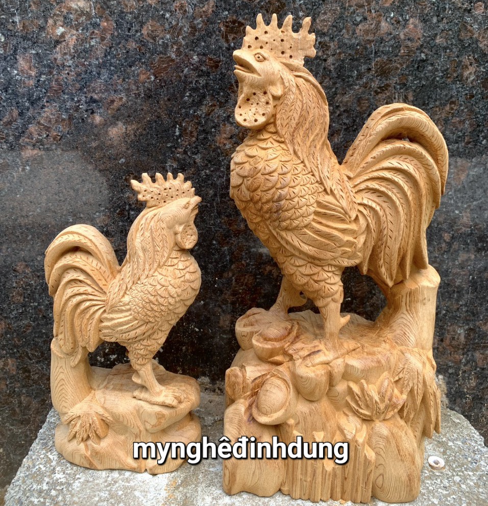 Tượng con gà trống phong thủy bằng gỗ ngọc am thơm nức kt 20x10x6cm