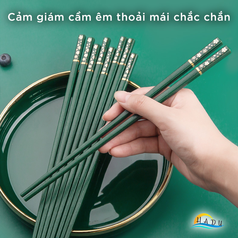 [5 Đôi] Đũa Ăn Cơm Kháng Khuẩn Cao Cấp Sợi Thủy Tinh Khảm Hoa Anh Đào Kiểu Nhật Bản Sang Trọng HADU