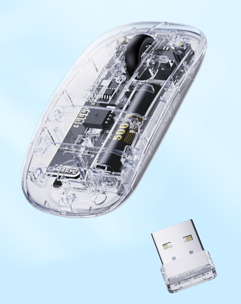 Chuột không dây X5 thiết kế trong suốt mới lạ kết nối bằng chip USB 2.4G với dung lượng pin lên đến 500mAh