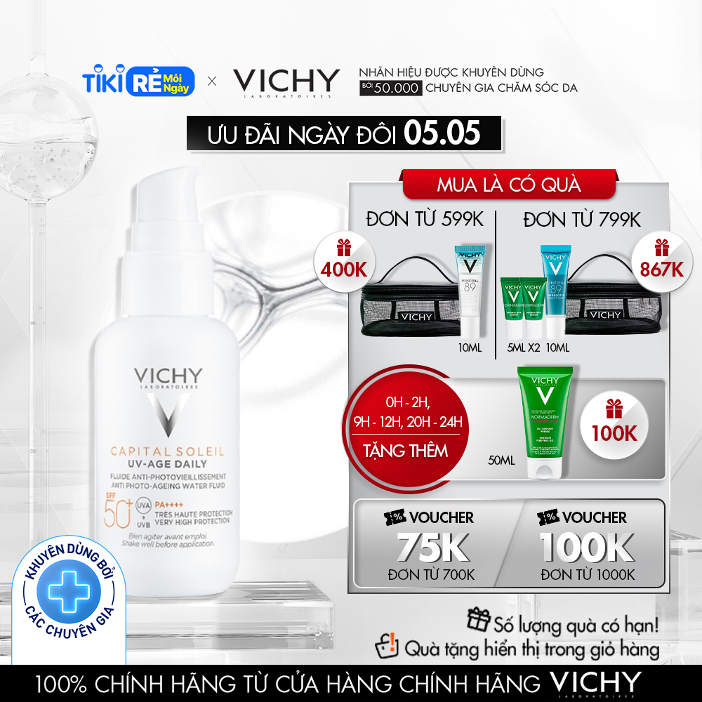 [PHIÊN BẢN MỚI] Gel chống nắng bảo vệ da và ngăn ngừa thâm nám, đốm nâu, nếp nhăn Vichy UV Age daily 40ml