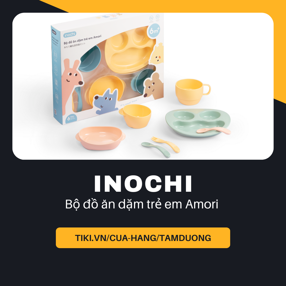 Bộ đồ ăn dặm trẻ em Inochi Amori (Gồm 6 món: Muỗng, Nĩa, Bát, Đĩa, Khay, Cốc) dành cho bé từ 6 - 12 tháng tuổi