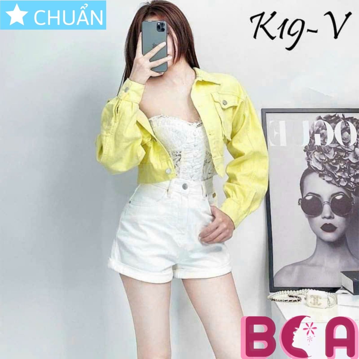 Áo khoác Jeans nữ K19 màu vàng phong cách cá tính của ROSATA tại BCASHOP kiểu dáng croptop, lửng năng động