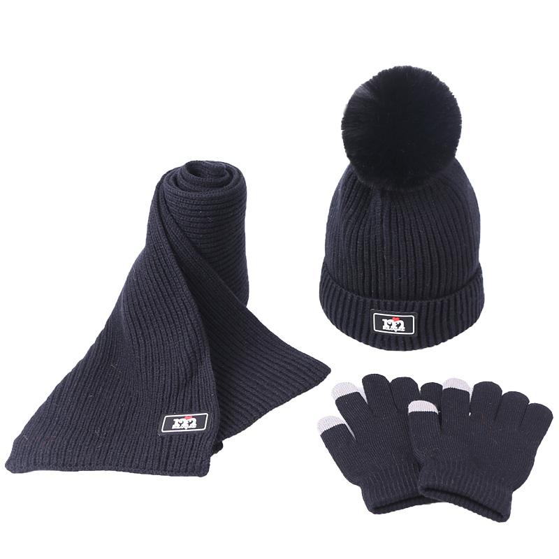 3 Mảnh Bò Mũ Khăn Găng Tay Bộ Bé Gái Trẻ Em Giả PomPon Dệt Kim Skullies Nón Trẻ Em Mùa Đông Len Nam áo Croptop Mũ Lưỡi Trai
