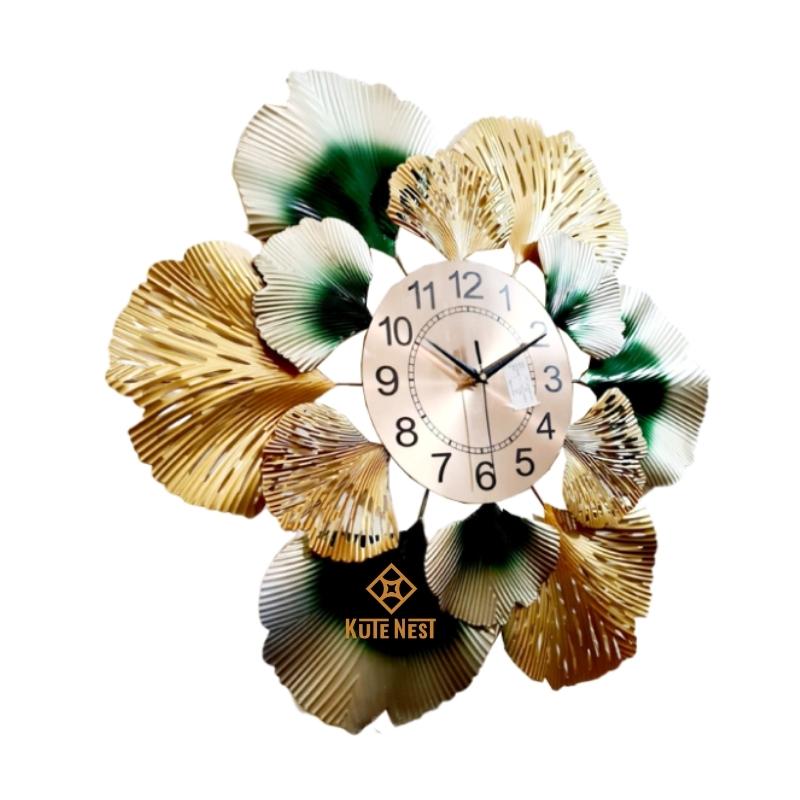 Đồng hồ treo tường nghệ thuật bằng kim loại sơn tĩnh điện – Họa tiết hoa sen tinh tế, sang trọng - ĐK 66 cm