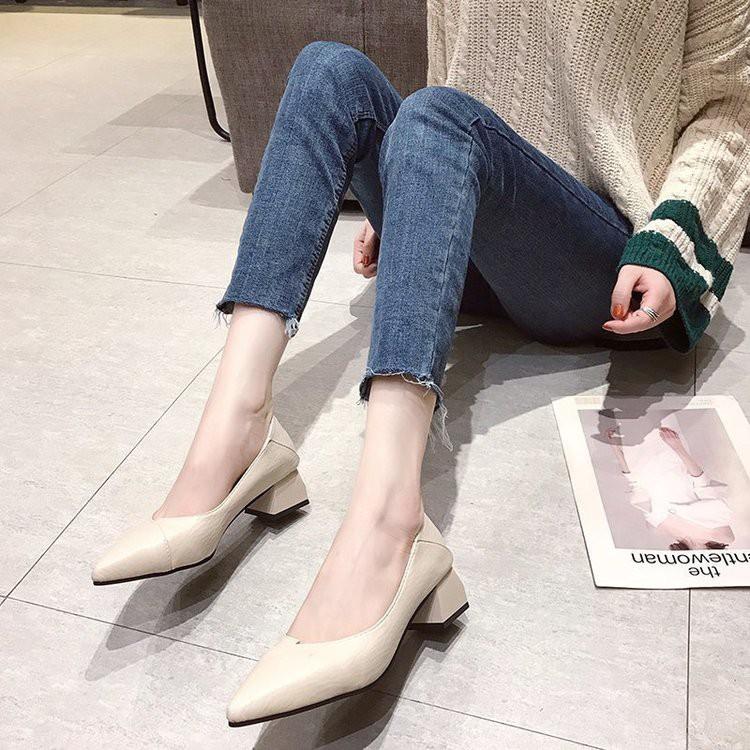Giày Cao Gót Mũi Nhọn Màu Trơn Phong Cách Hàn Quốc Cho Nữ